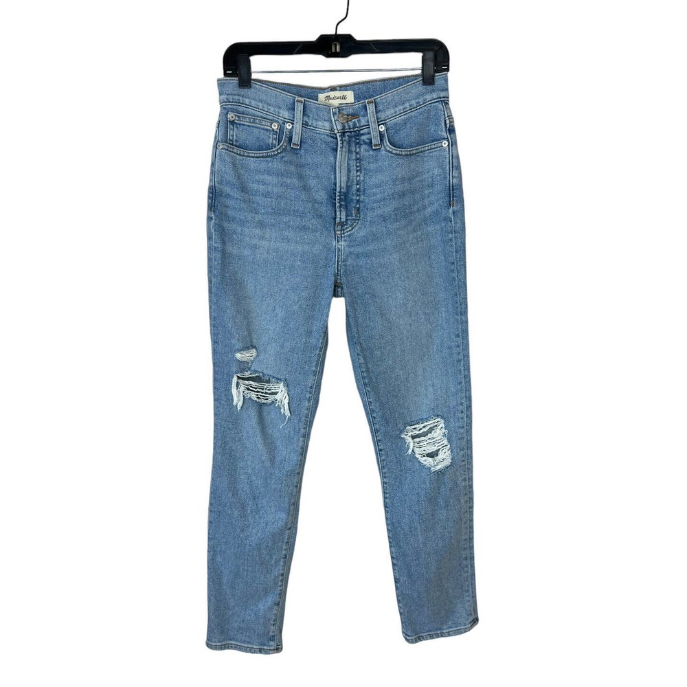 Madewell High Rise Straight Leg Jeans 26 Distressed Light Wash Denim Ripped